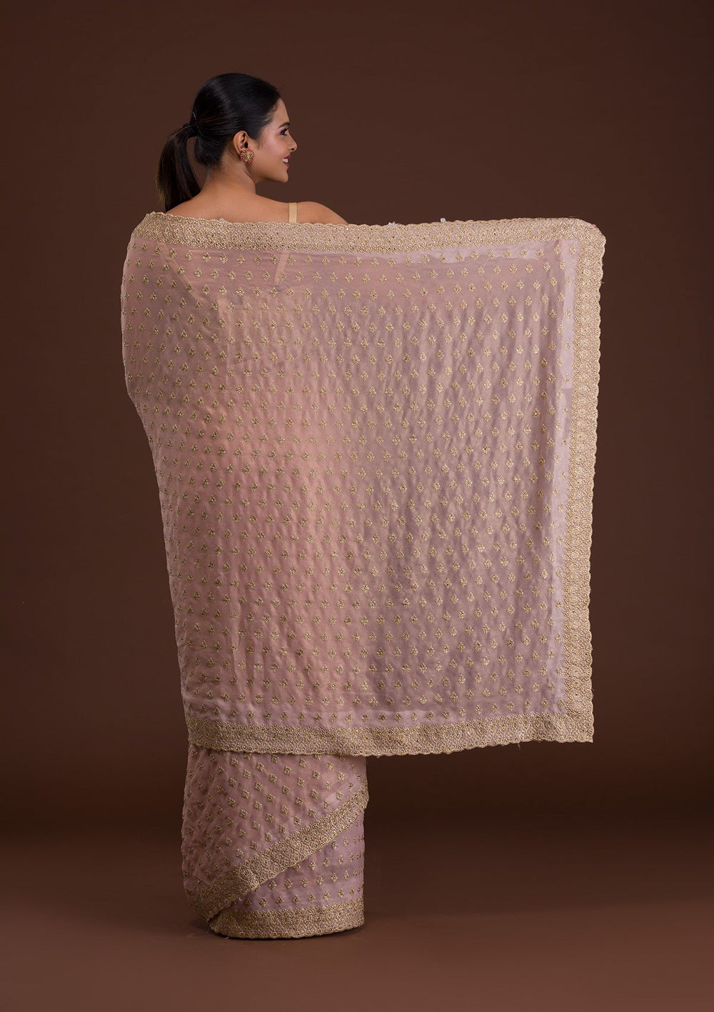 Peach Zariwork Georgette Saree-Koskii