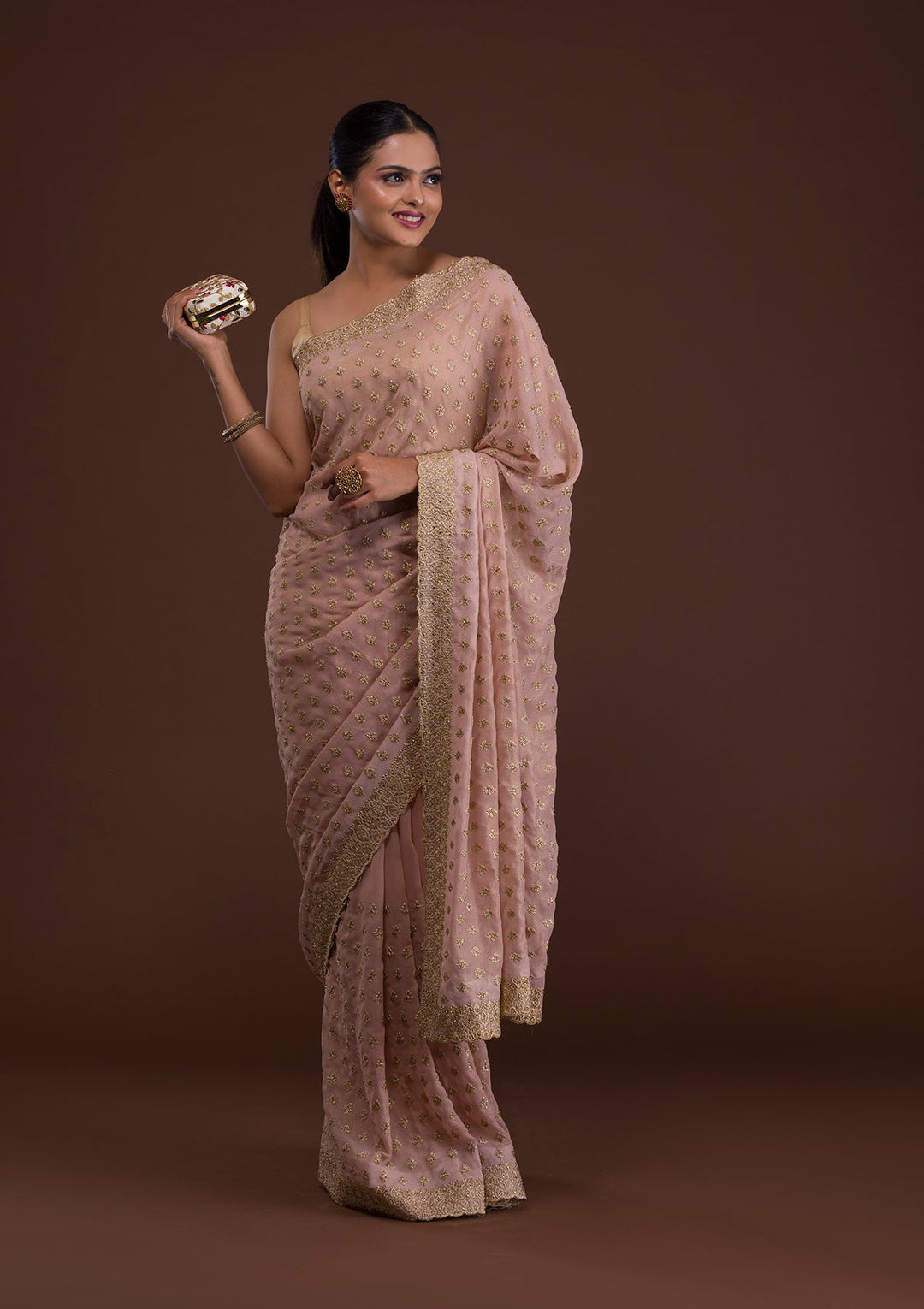 Peach Zariwork Georgette Saree-Koskii