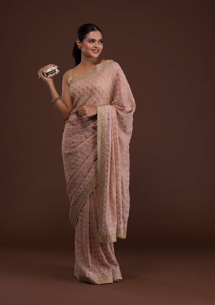 Peach Zariwork Georgette Saree-Koskii