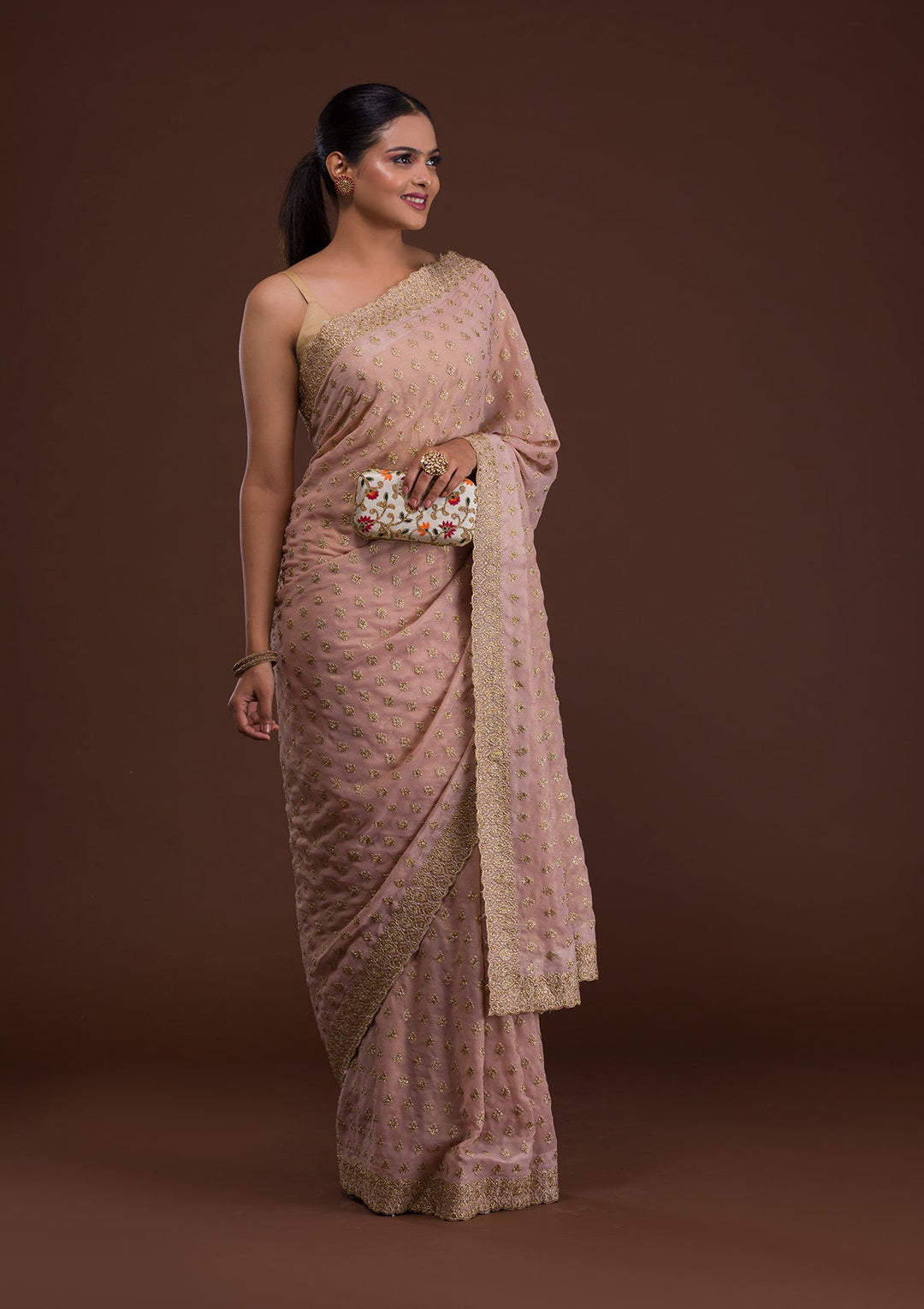 Peach Zariwork Georgette Saree-Koskii