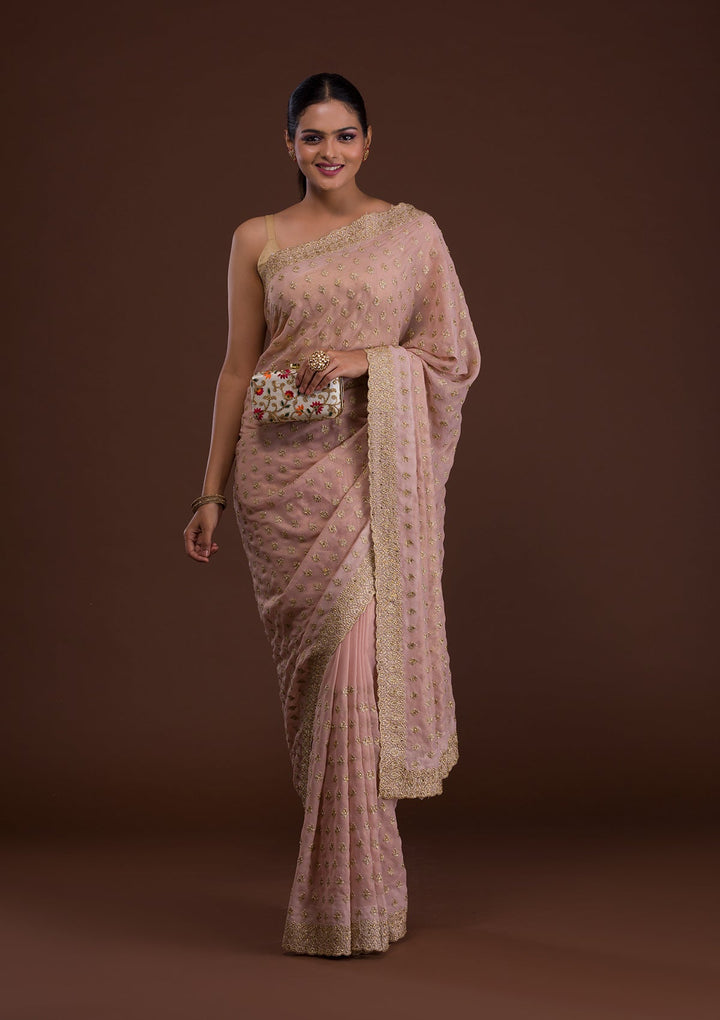 Peach Zariwork Georgette Saree-Koskii