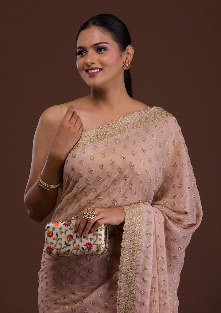 Peach Zariwork Georgette Saree-Koskii