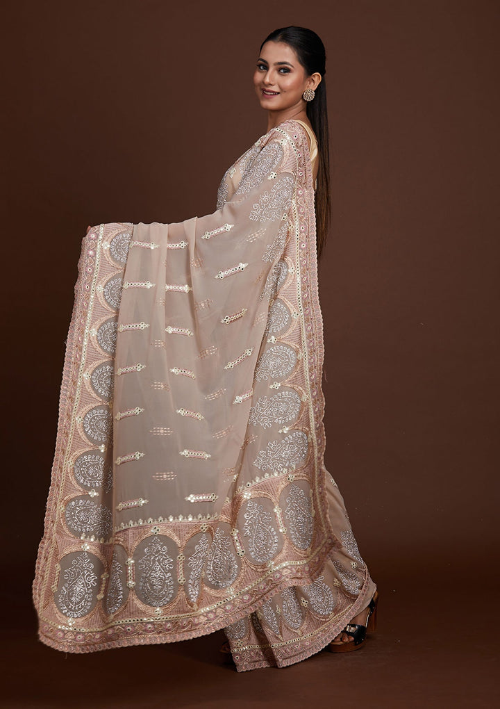 Peach Zariwork Georgette Saree-Koskii