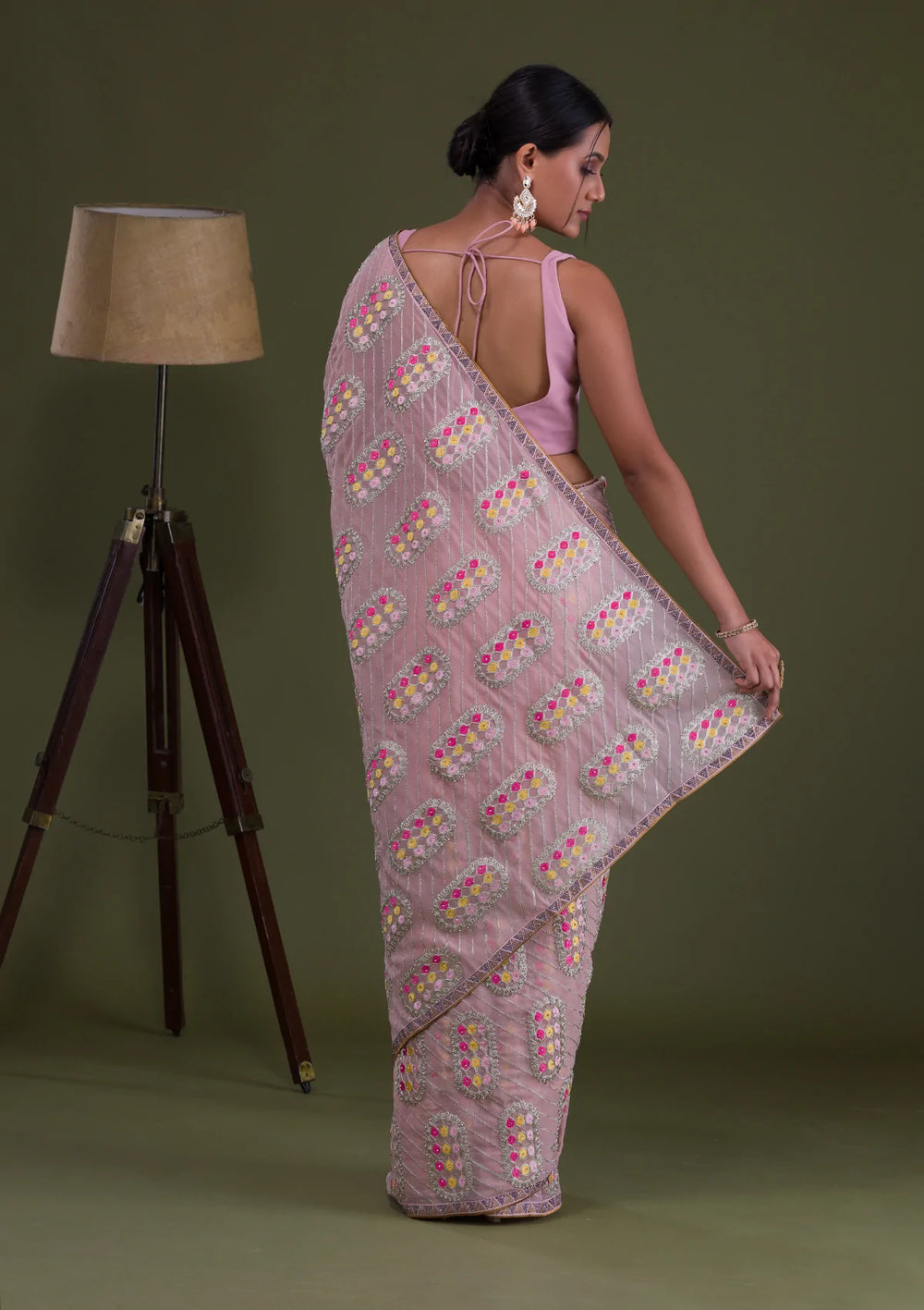 Peach Zariwork Georgette Saree-Koskii