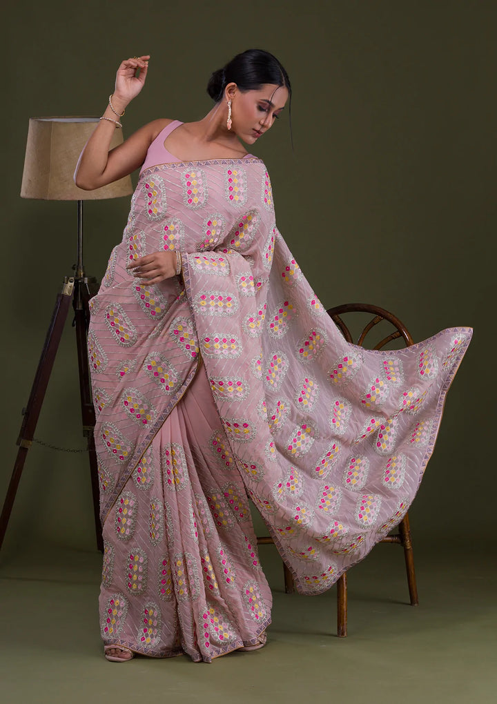 Peach Zariwork Georgette Saree-Koskii