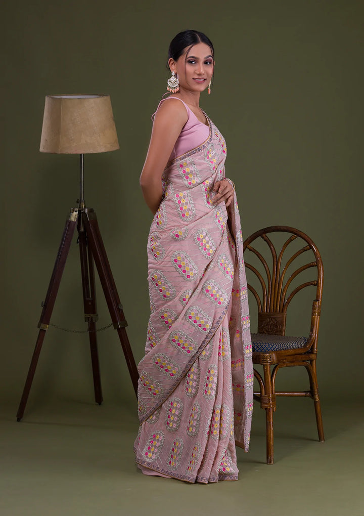 Peach Zariwork Georgette Saree-Koskii