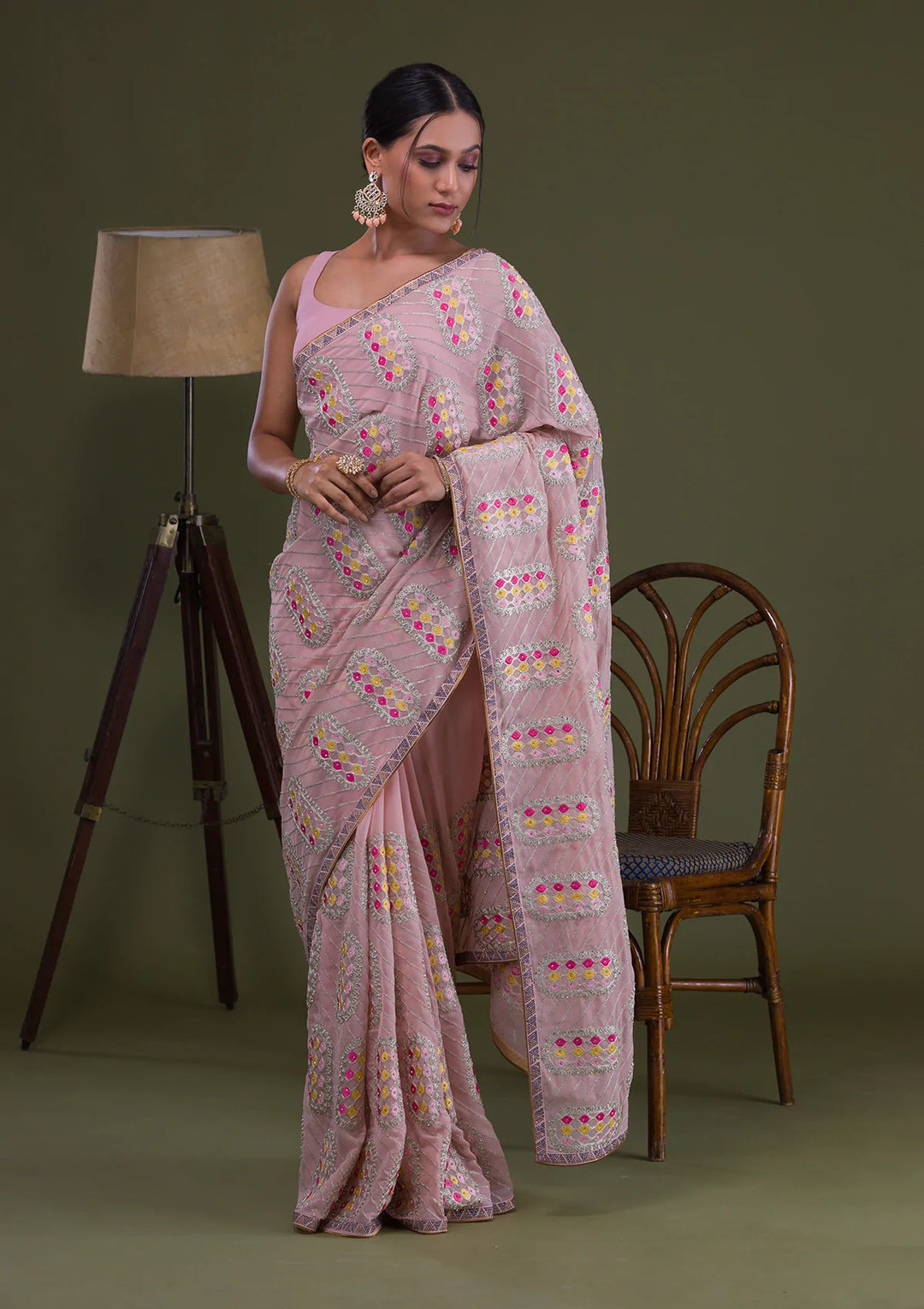 Peach Zariwork Georgette Saree-Koskii