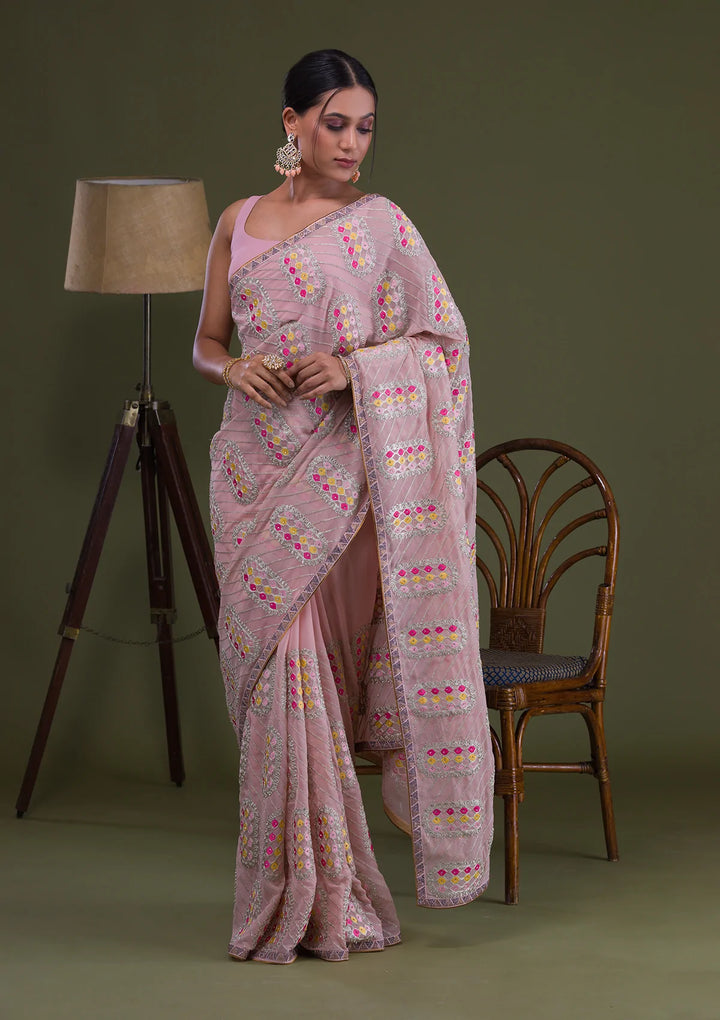 Peach Zariwork Georgette Saree-Koskii