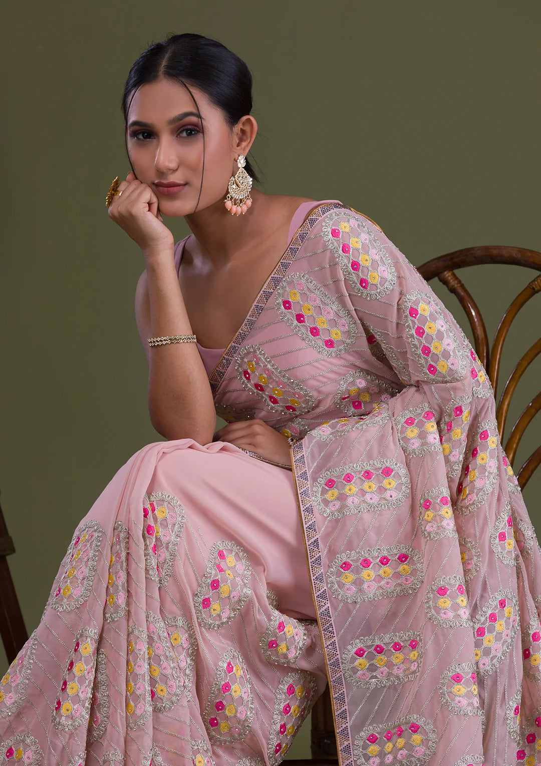 Peach Zariwork Georgette Saree-Koskii