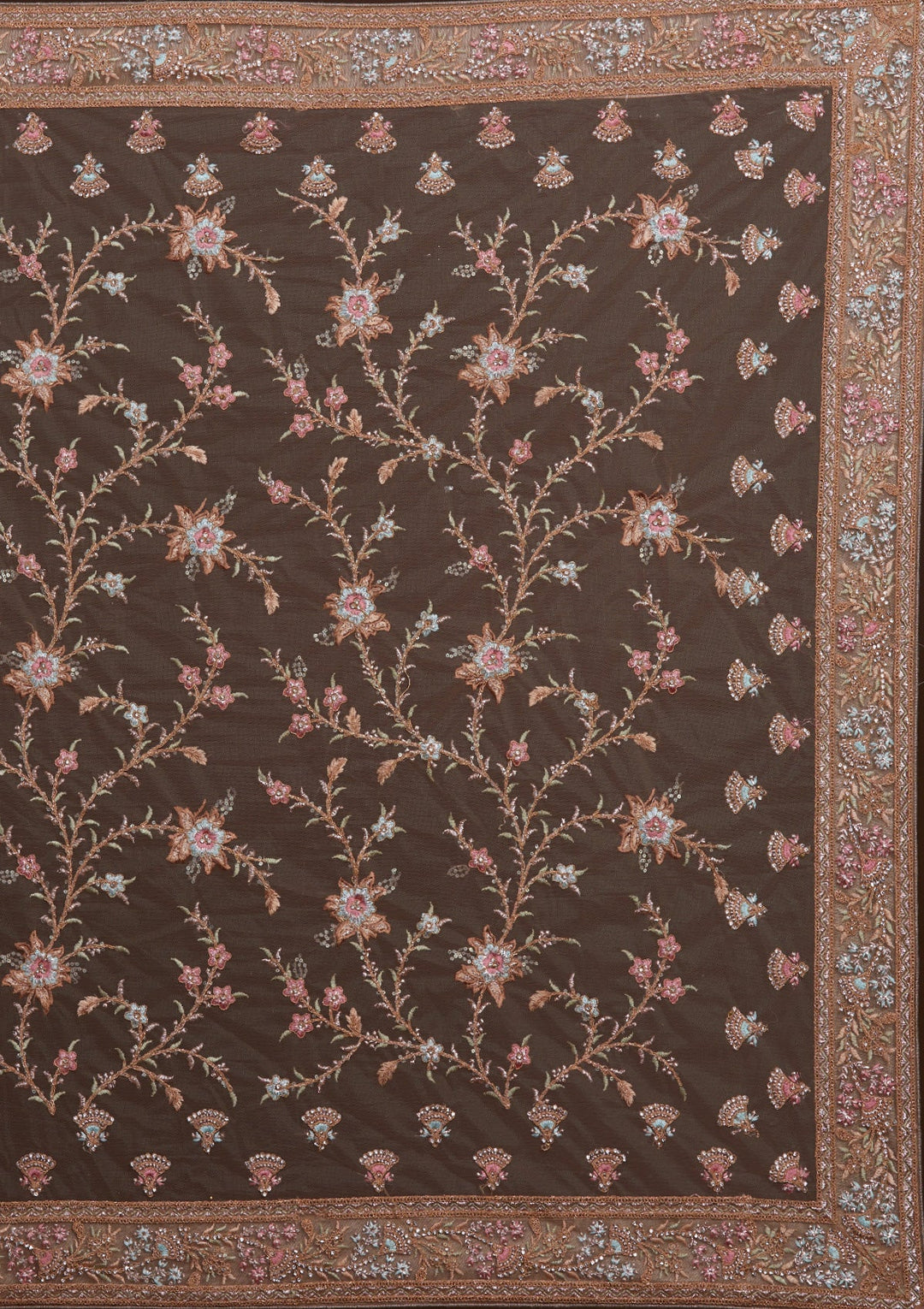 Peach Zariwork Net Saree-Koskii