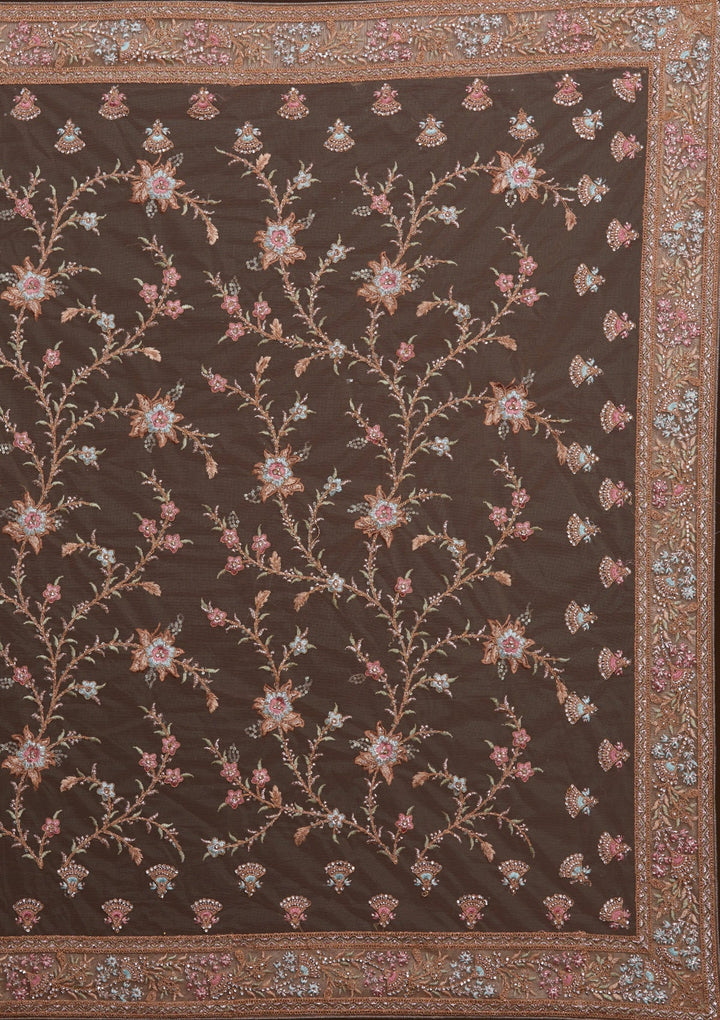 Peach Zariwork Net Saree-Koskii