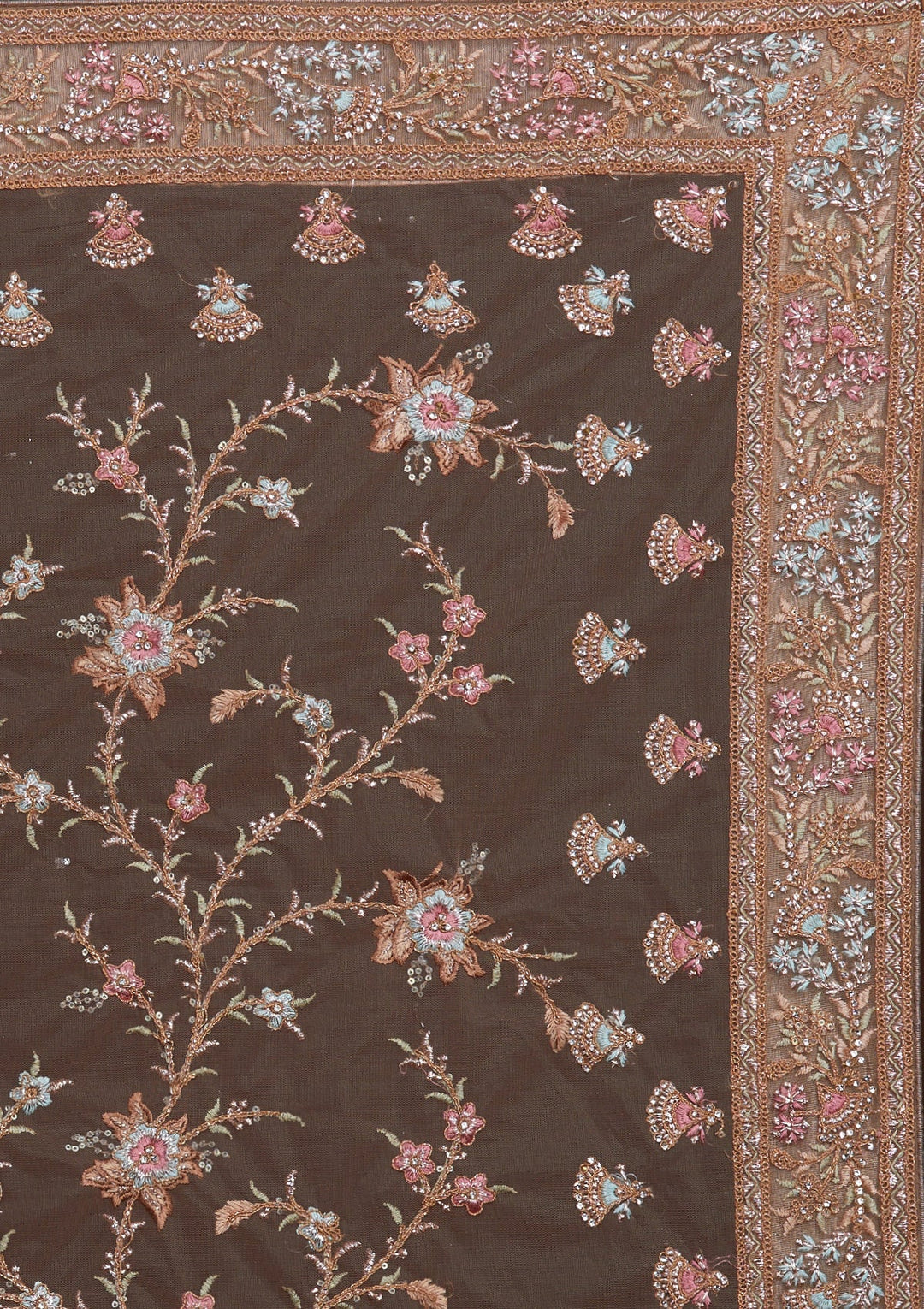 Peach Zariwork Net Saree-Koskii