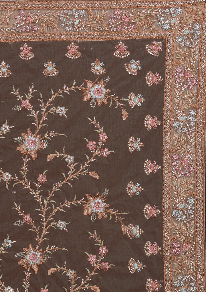 Peach Zariwork Net Saree-Koskii