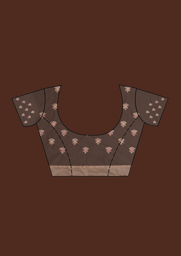 Peach Zariwork Net Saree-Koskii