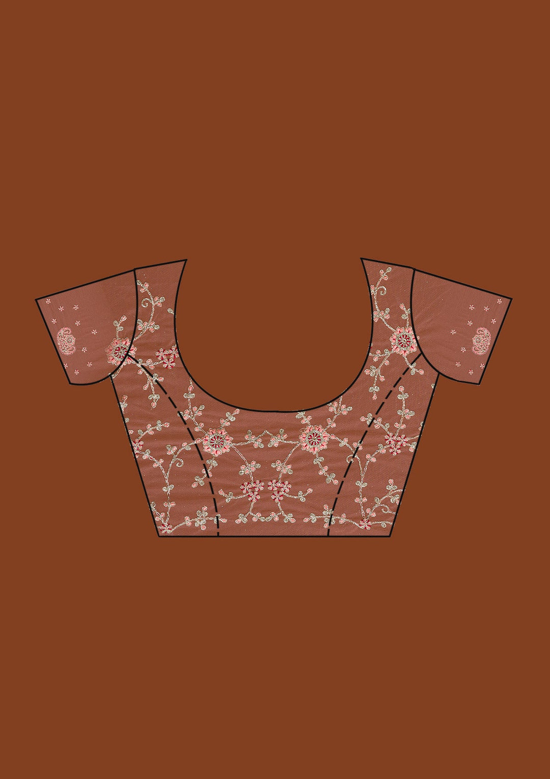 Peach Zariwork Net Saree-Koskii