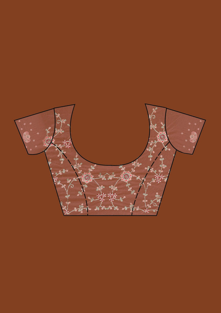 Peach Zariwork Net Saree-Koskii