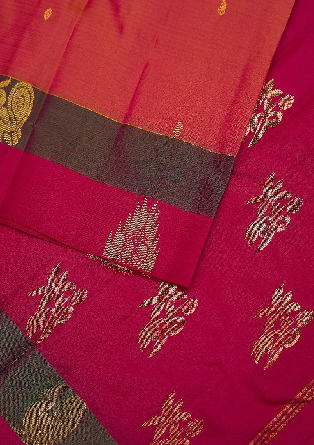 Peach Zariwork Pure Silk Designer Unstitched Saree - Koskii