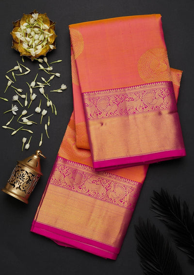 Peach Zariwork Pure Silk Designer Saree - Koskii