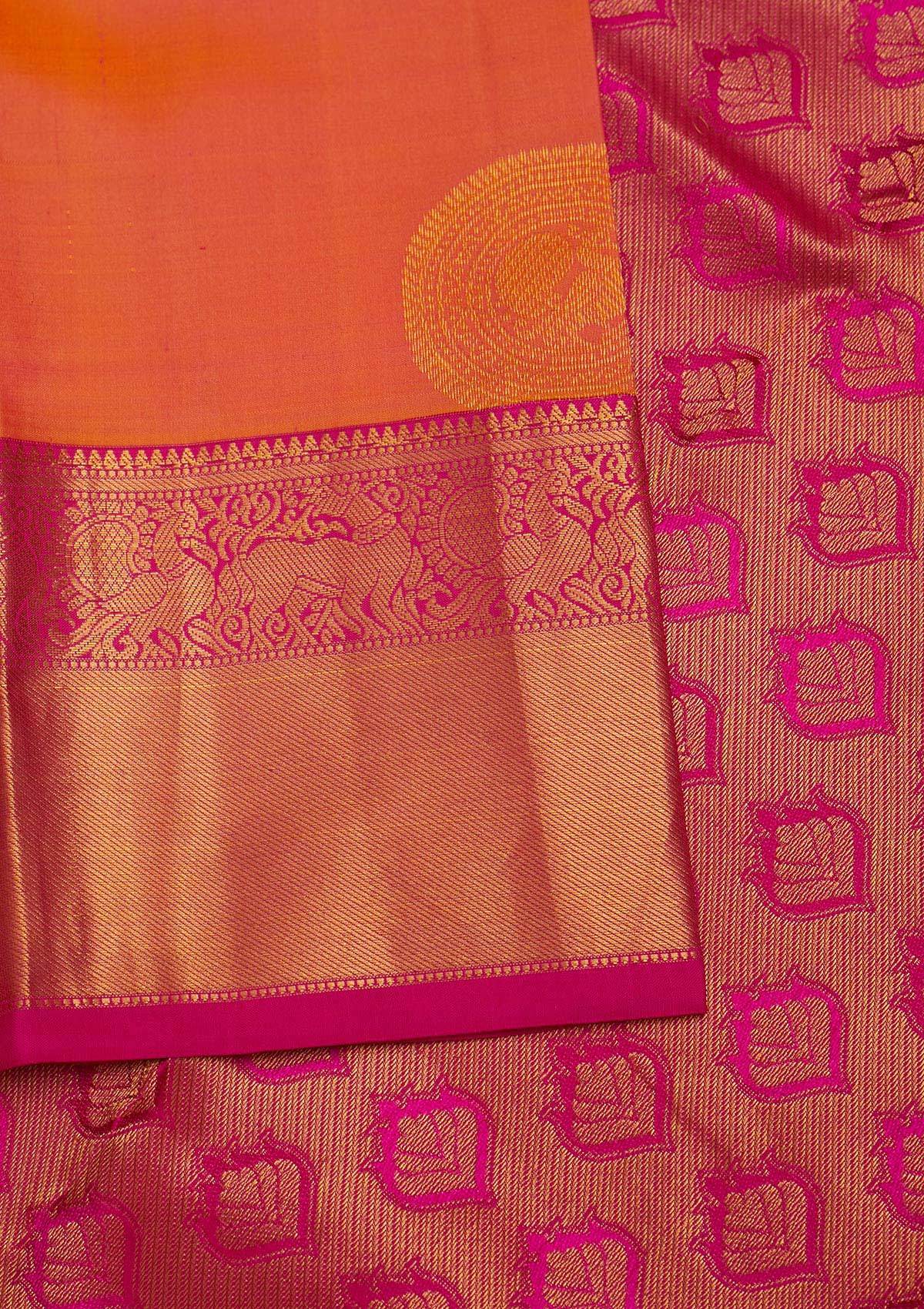 Peach Zariwork Pure Silk Designer Saree - Koskii