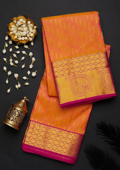 Peach Zariwork Pure Silk Designer Saree - Koskii