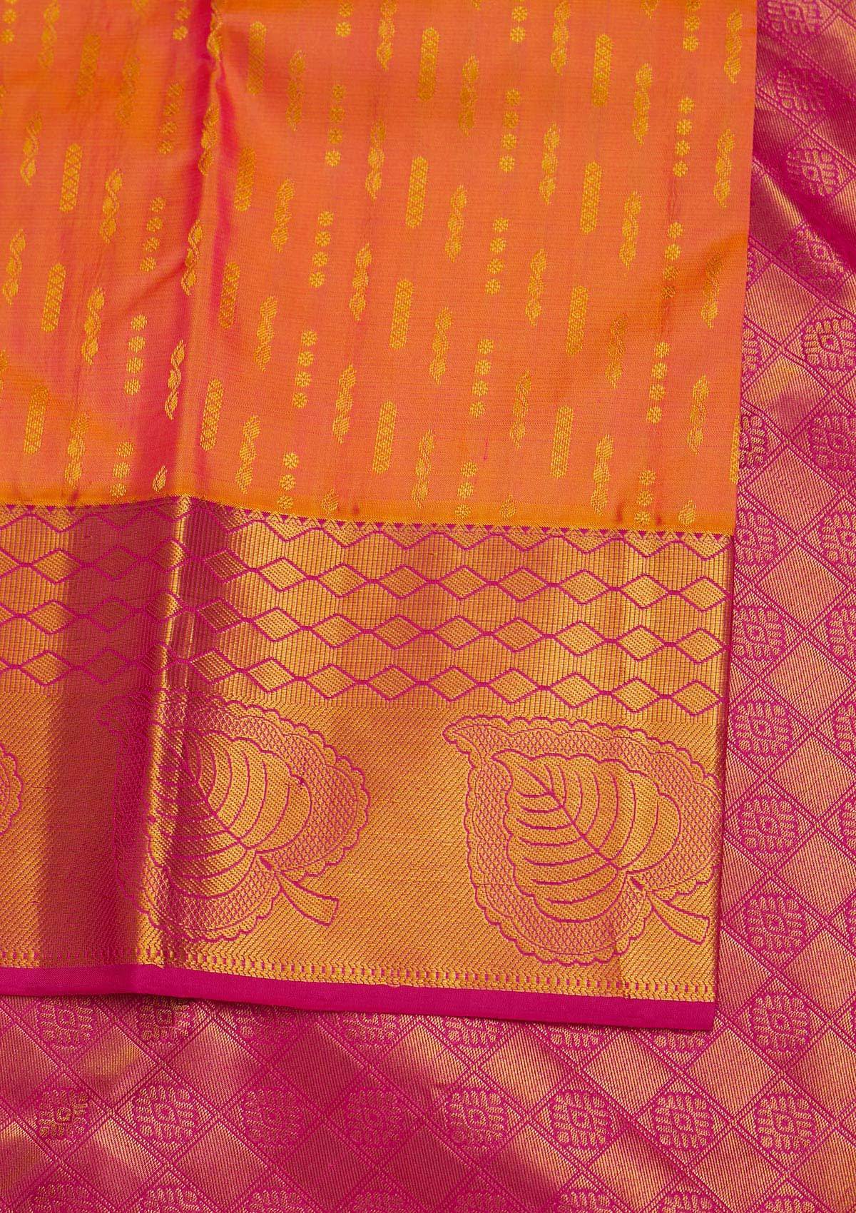 Peach Zariwork Pure Silk Designer Saree - Koskii