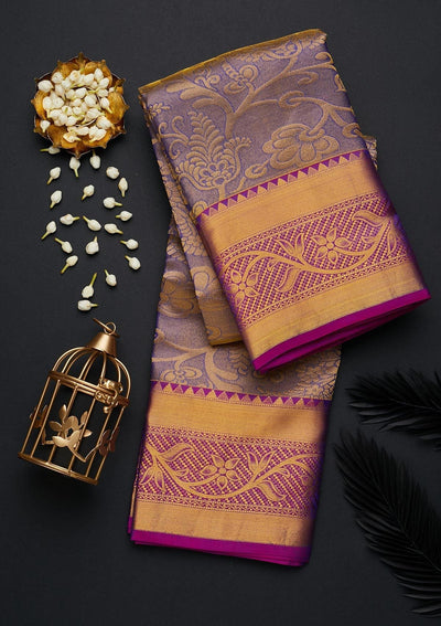 Peach Zariwork Pure Silk Designer Saree - Koskii