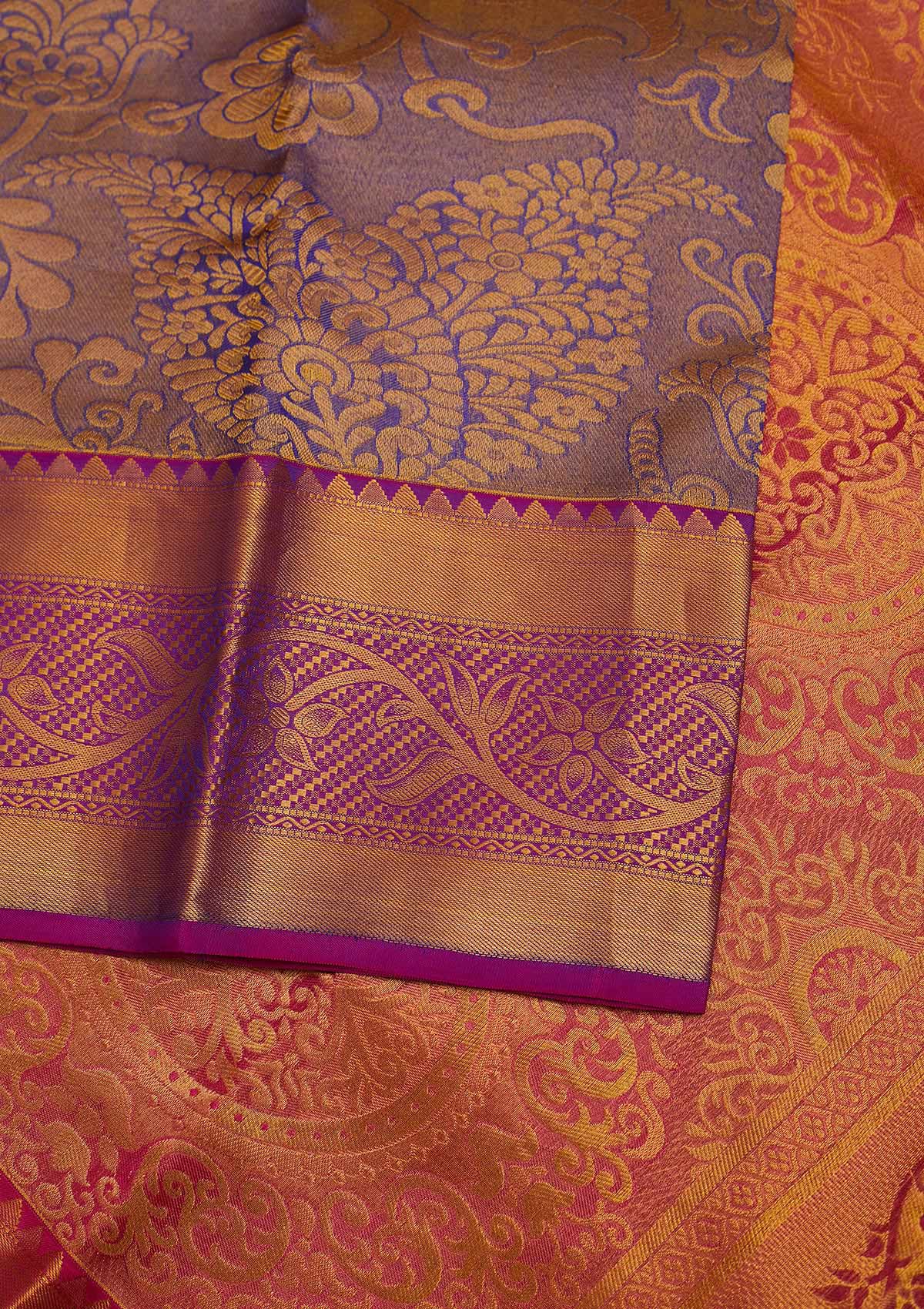 Peach Zariwork Pure Silk Designer Saree - Koskii