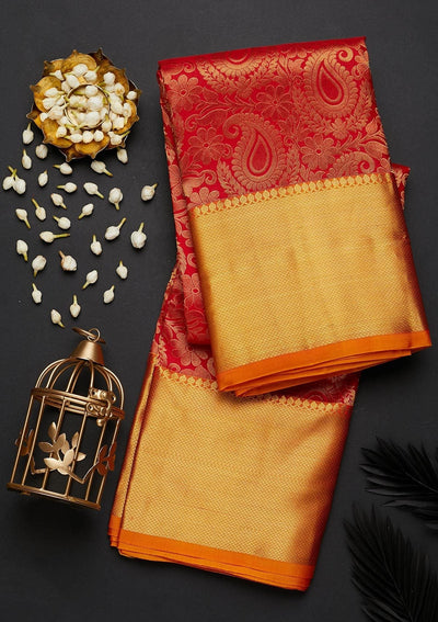 Peach Zariwork Pure Silk Designer Saree - Koskii