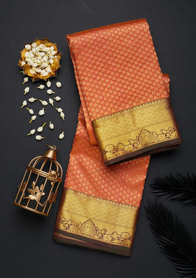 Peach Zariwork Pure Silk Designer Saree - Koskii