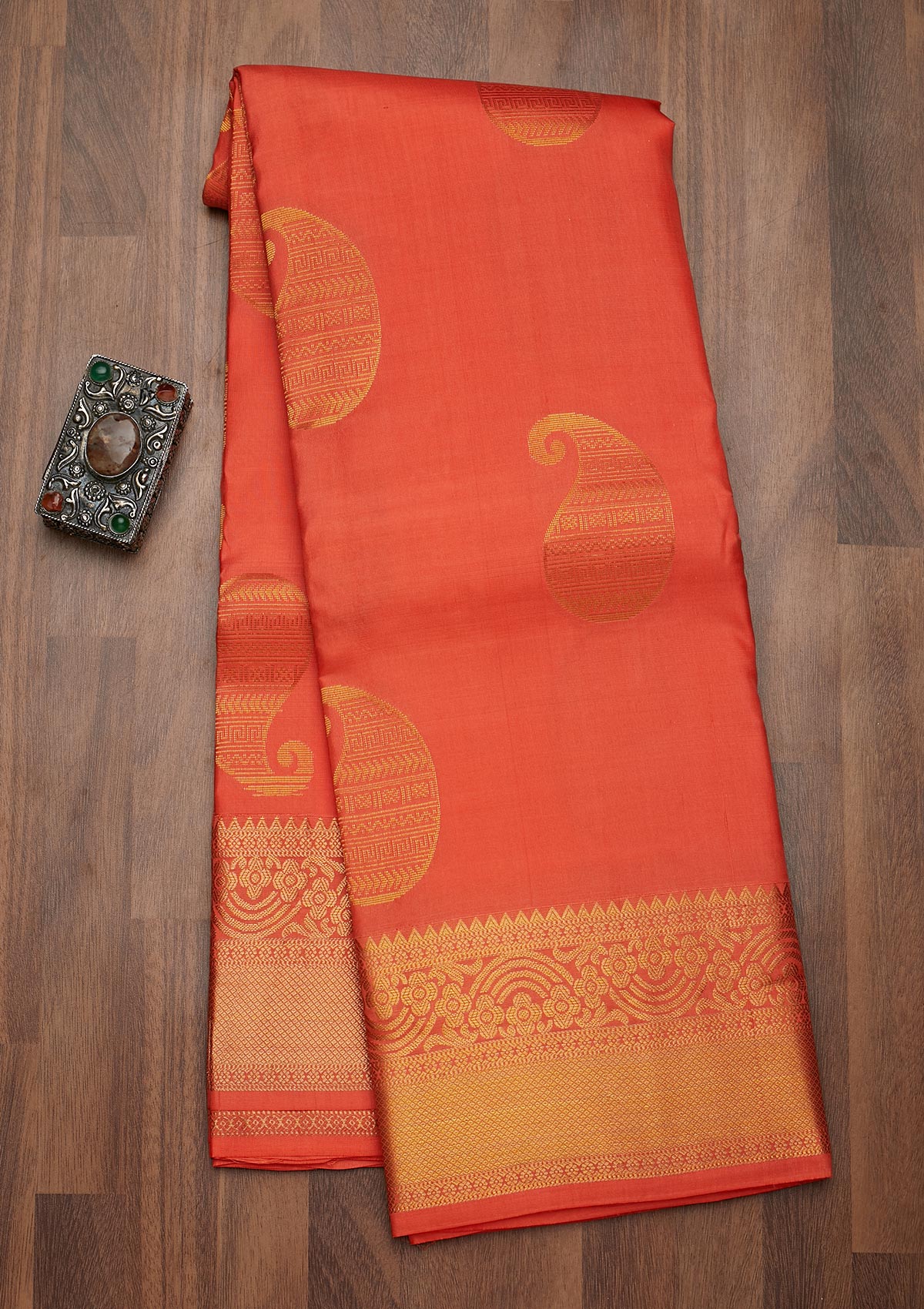 Peach Zariwork Pure Silk Saree-Koskii