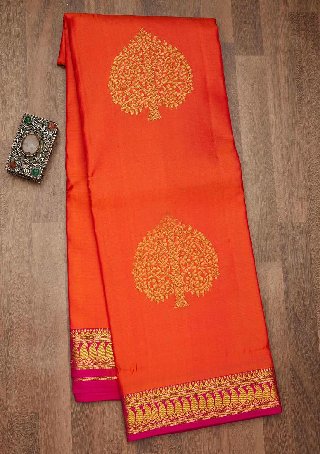 Orange Zariwork Pure Silk Saree-Koskii
