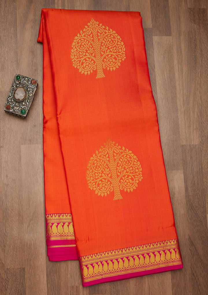 Orange Zariwork Pure Silk Saree-Koskii