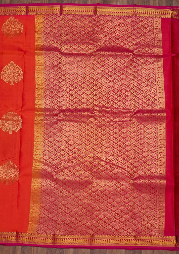 Orange Zariwork Pure Silk Saree-Koskii