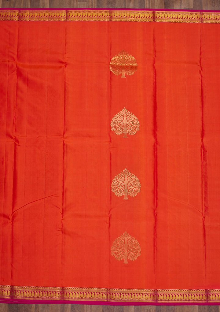 Orange Zariwork Pure Silk Saree-Koskii