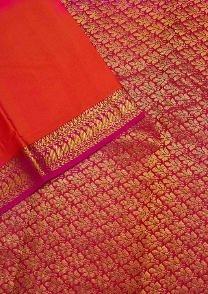 Orange Zariwork Pure Silk Saree-Koskii
