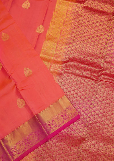 Peach Zariwork Pure Silk Saree-Koskii