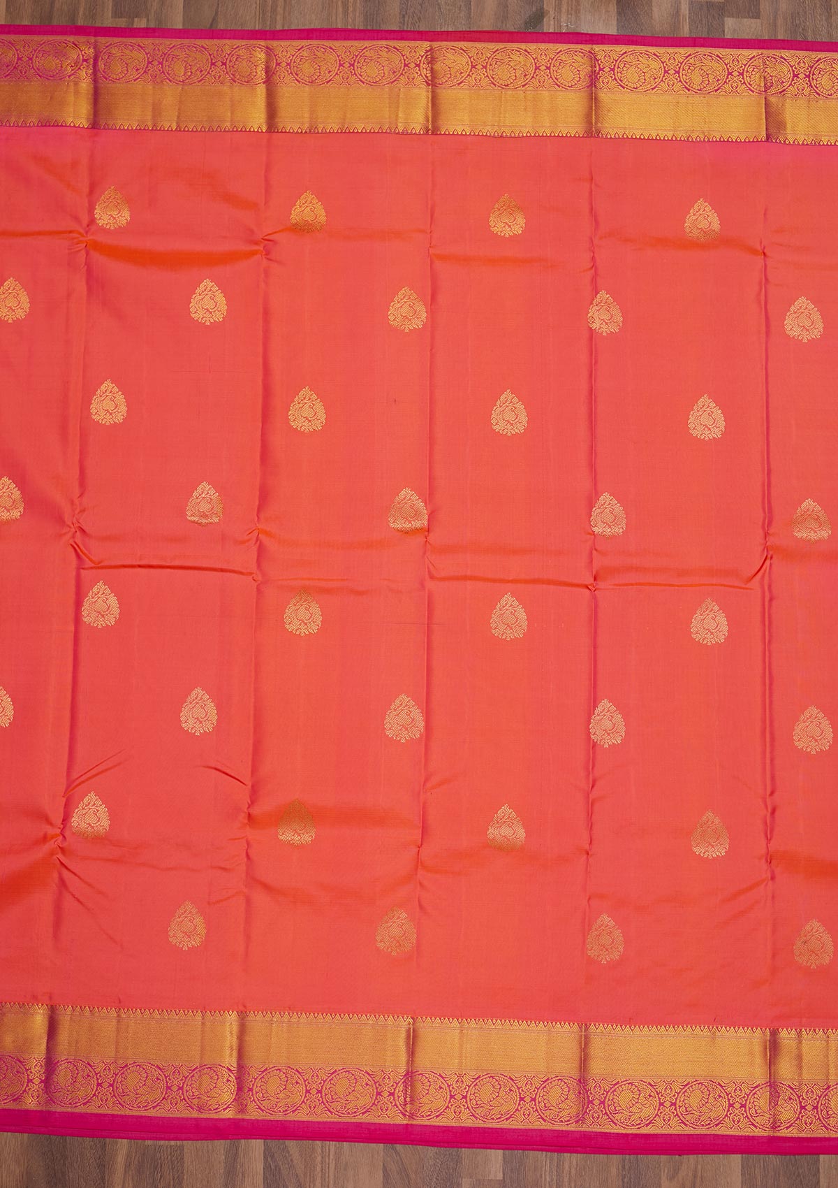 Peach Zariwork Pure Silk Saree-Koskii