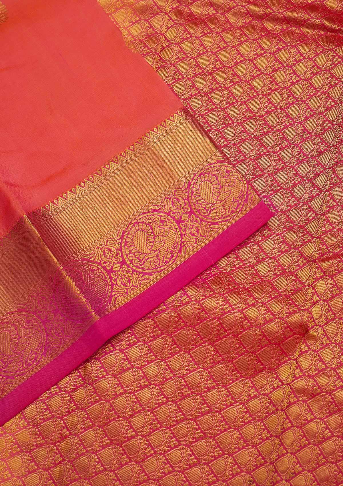 Peach Zariwork Pure Silk Saree-Koskii