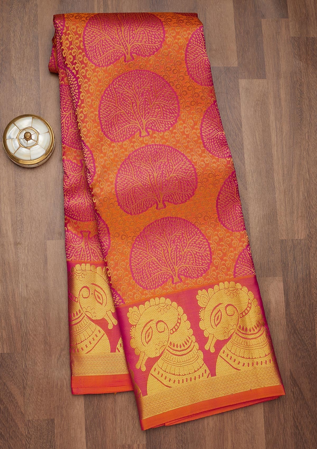 Orange Zariwork Pure Silk Saree-Koskii