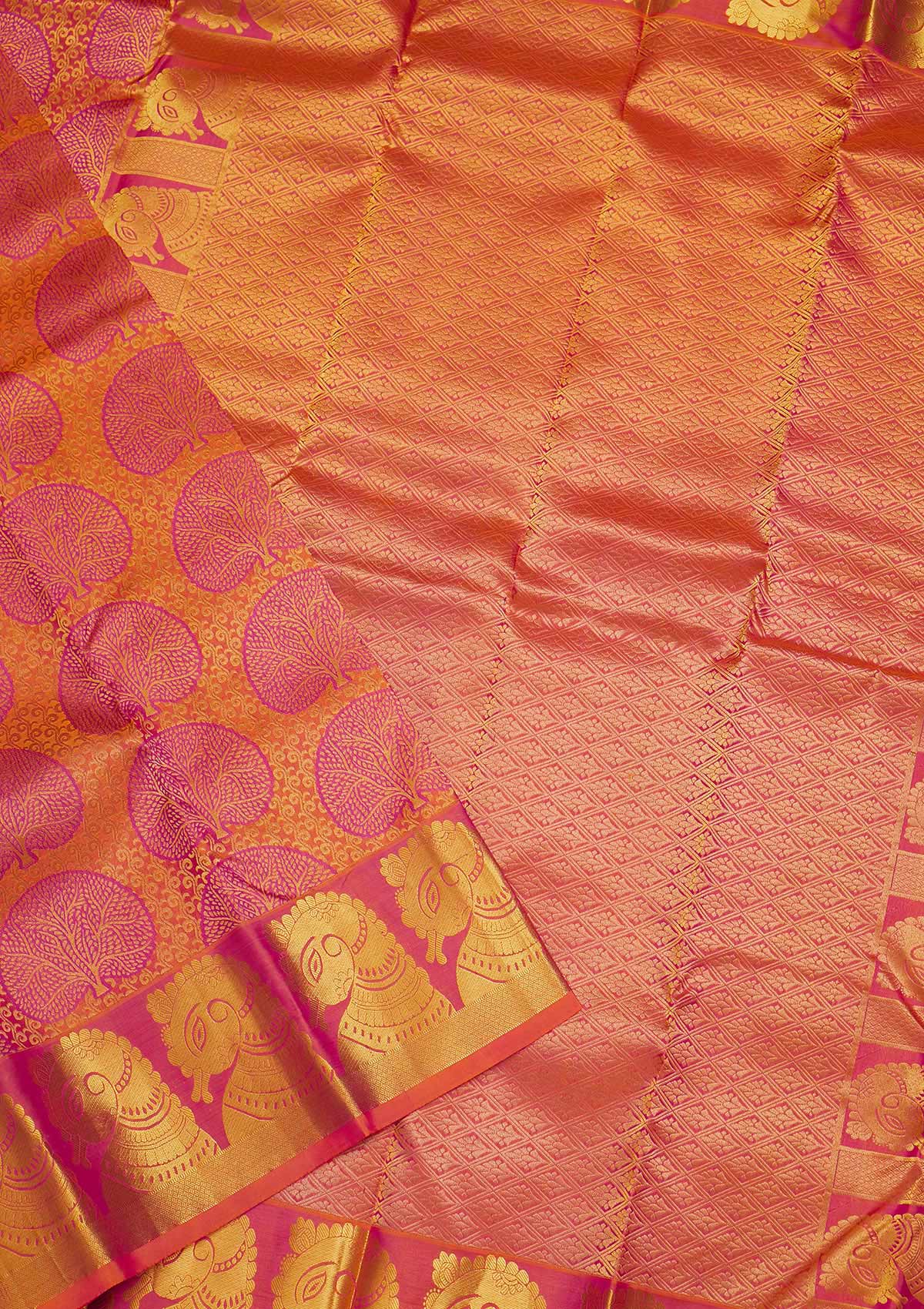 Orange Zariwork Pure Silk Saree-Koskii