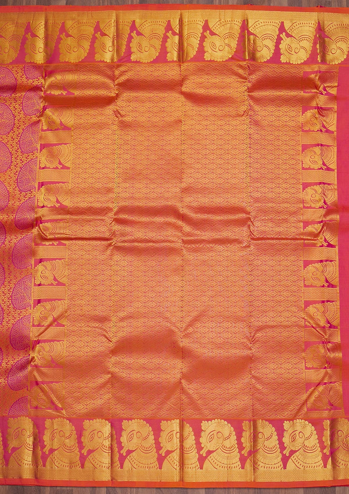 Orange Zariwork Pure Silk Saree-Koskii
