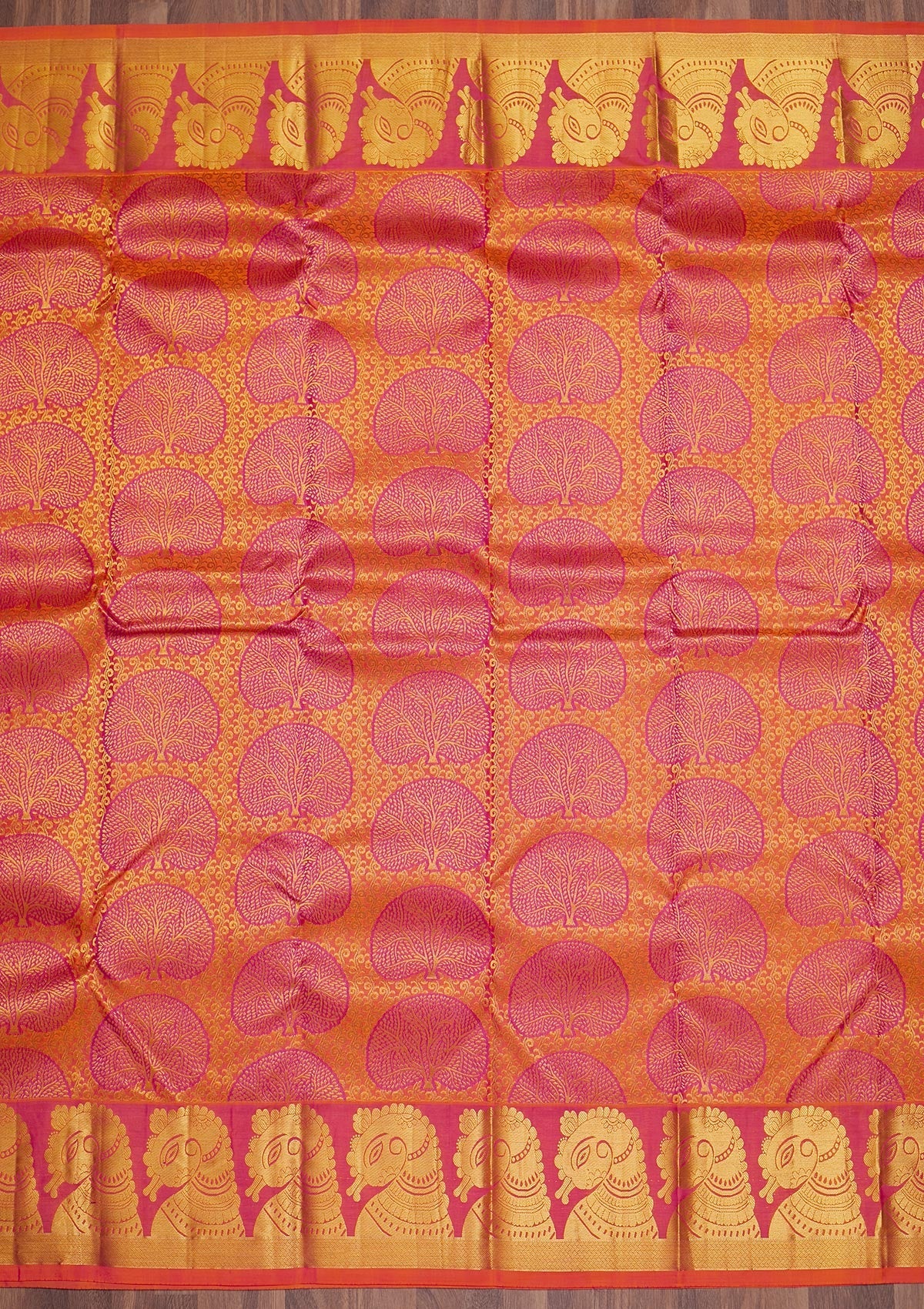 Orange Zariwork Pure Silk Saree-Koskii