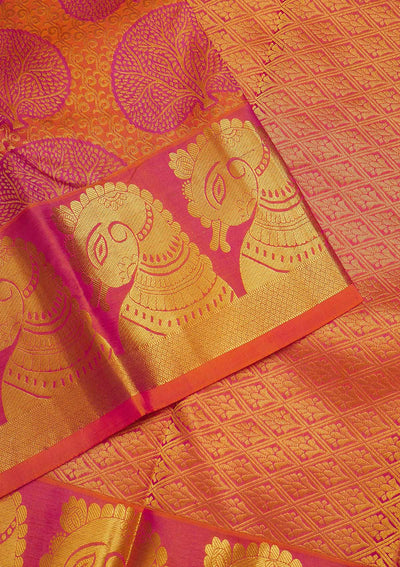 Orange Zariwork Pure Silk Saree-Koskii