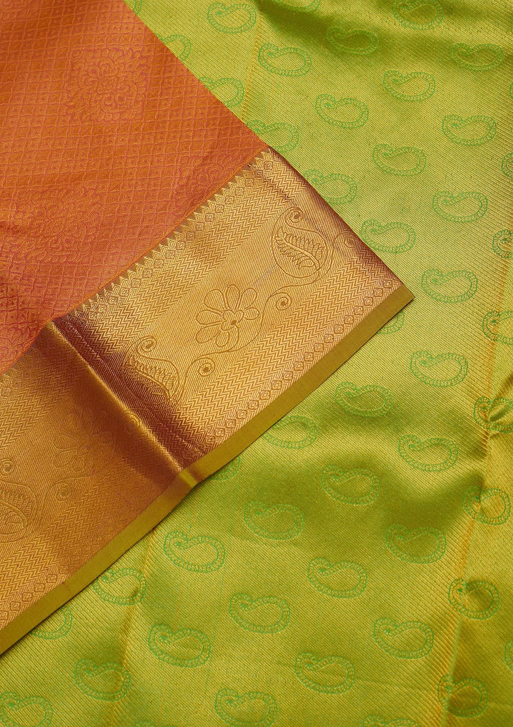 Peach Zariwork Pure Silk Saree-Koskii