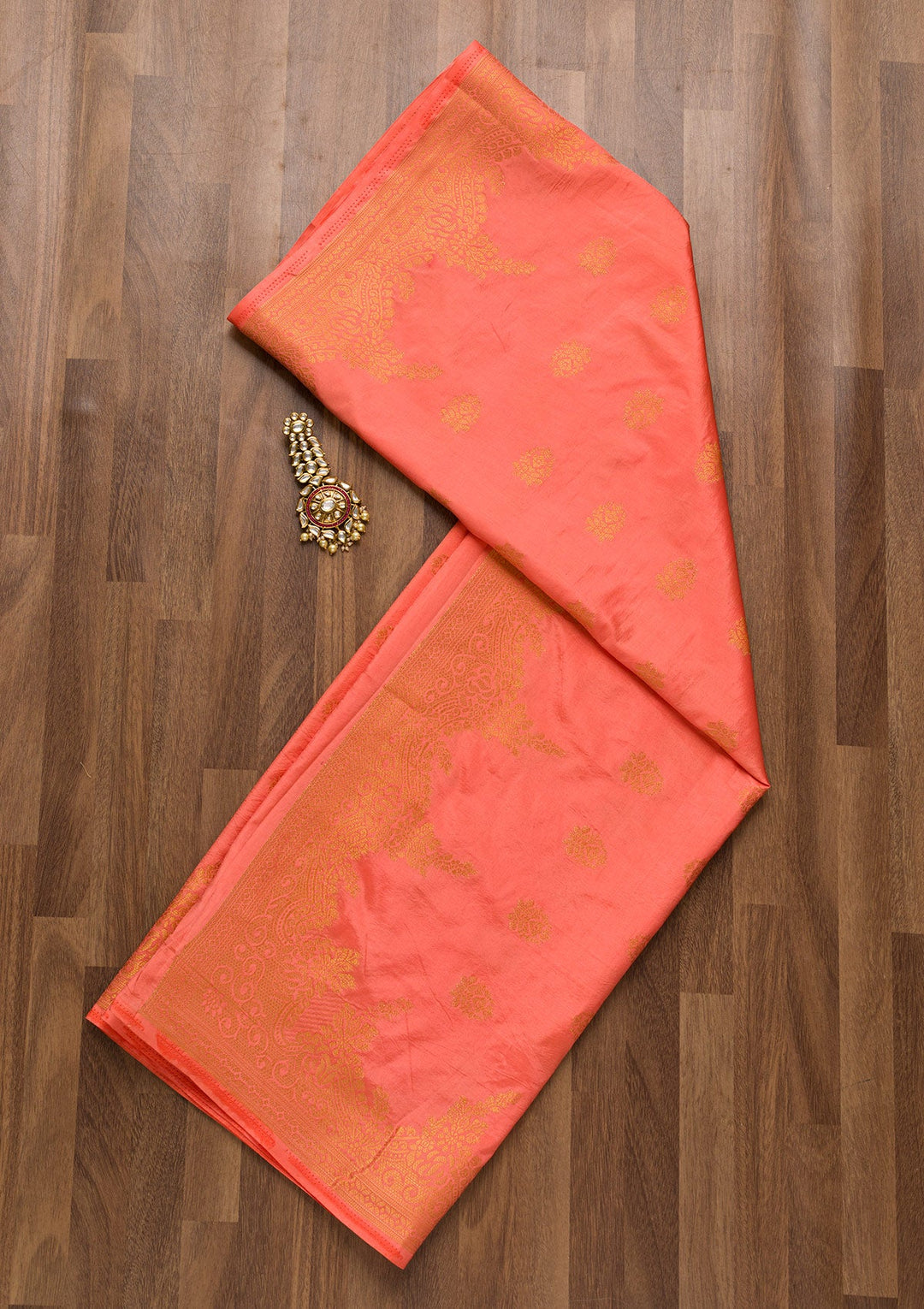 Peach Zariwork Raw Silk Dupatta-Koskii