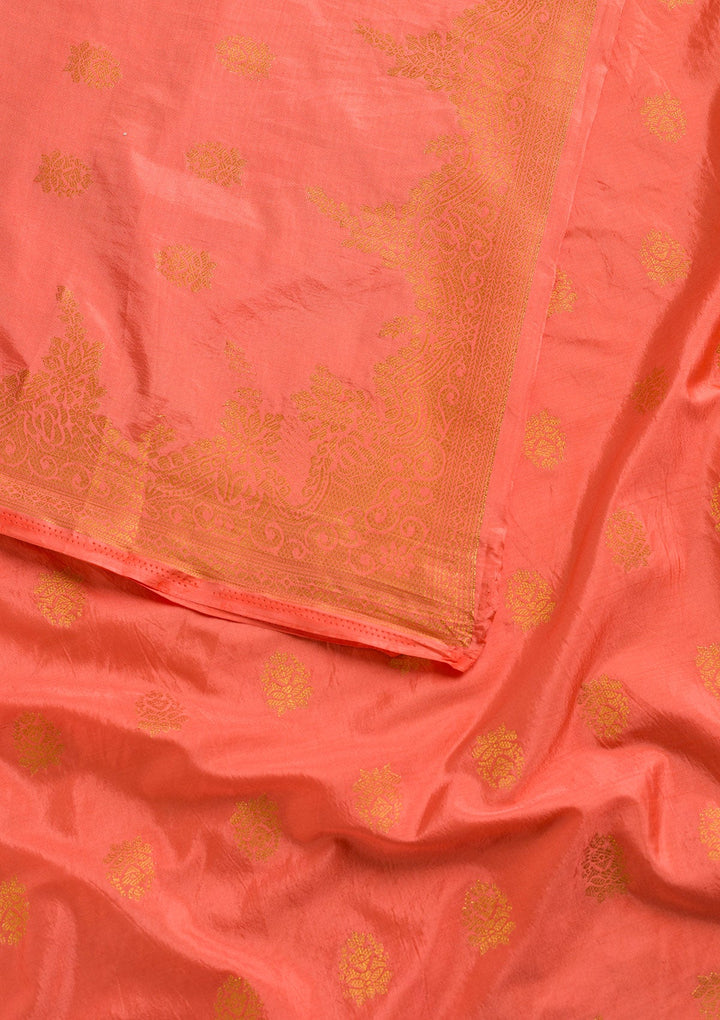 Peach Zariwork Raw Silk Dupatta-Koskii