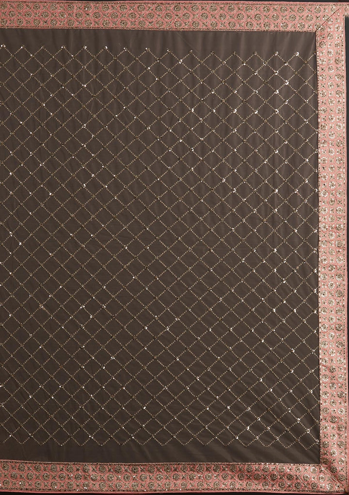 Peach Zariwork Raw Silk Designer Semi-Stitched Lehenga - koskii