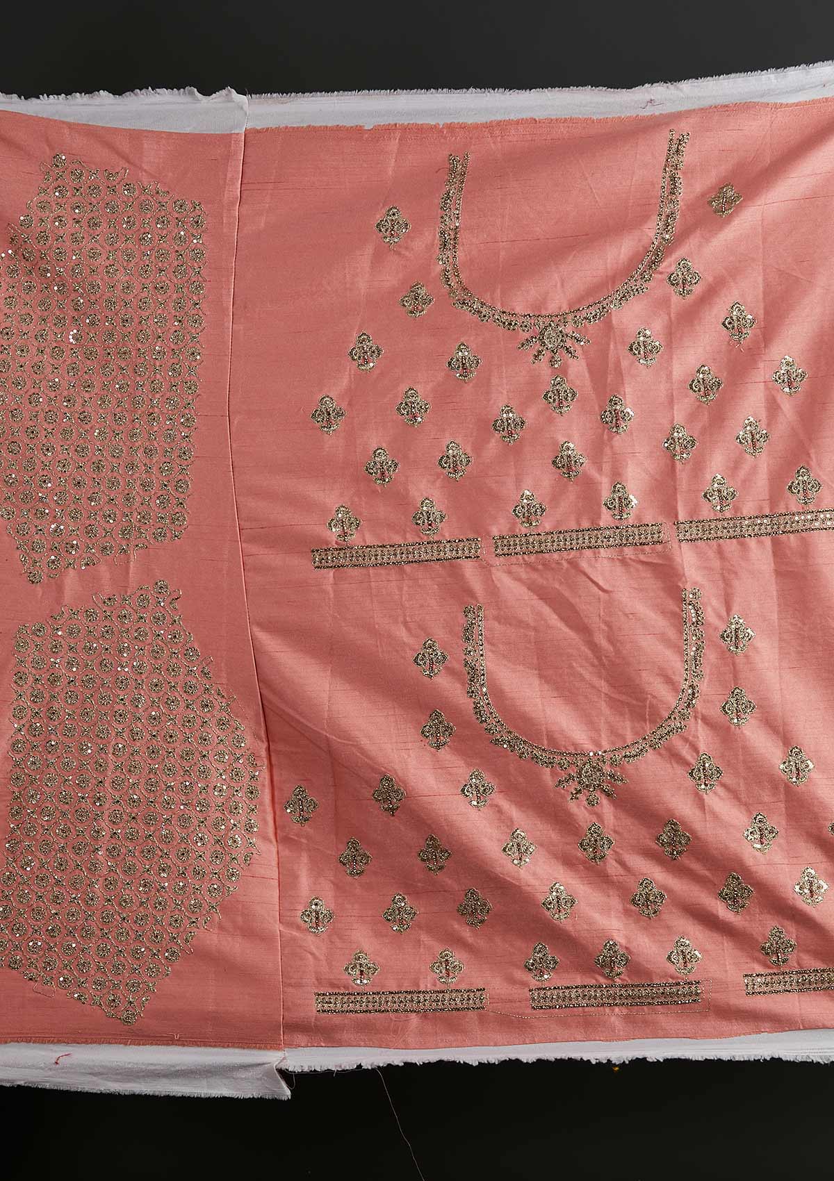 Peach Zariwork Raw Silk Designer Semi-Stitched Lehenga - koskii