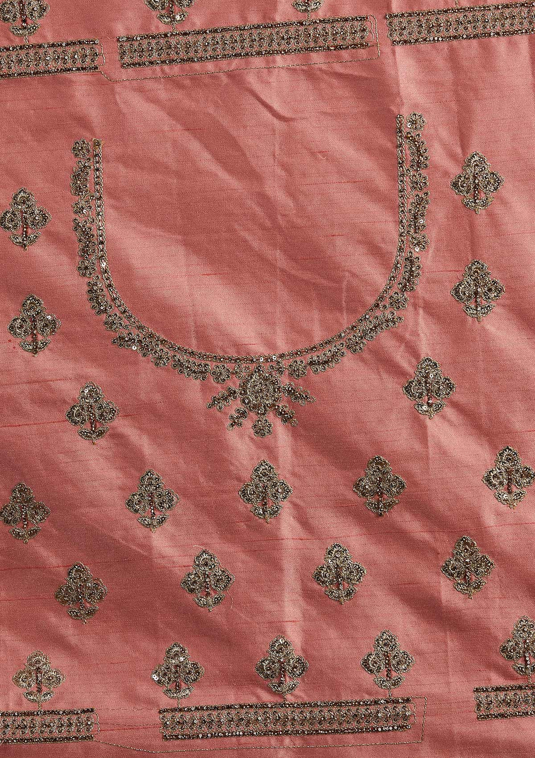 Peach Zariwork Raw Silk Designer Semi-Stitched Lehenga - koskii