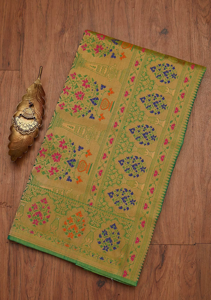 Peach Zariwork Raw Silk Designer Saree - koskii